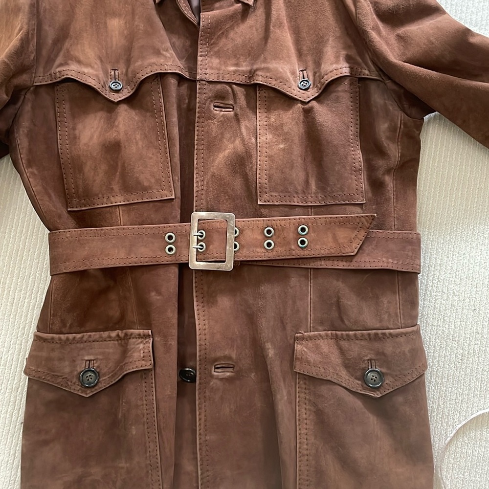 Vintage Men’s Brown Suede Leather Jacket With Belt Size M - Picture 5 of 11